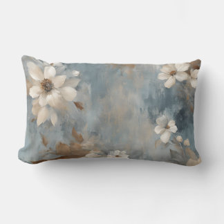 Rustic Dusty Blue Brown Cream Farmhouse Floral Lumbar Cushion