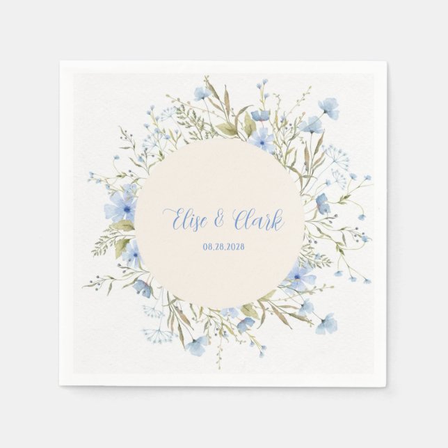 Rustic Dusty Blue Delicate Wildflower Wedding Napkin (Front)