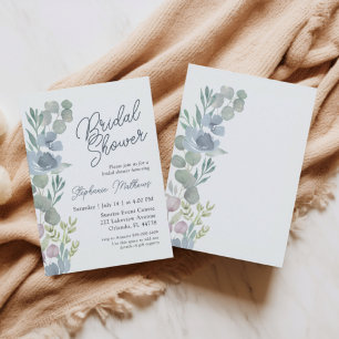 Rustic Dusty Blue Floral Bridal Shower Invitation