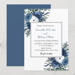 Rustic Dusty Blue Floral Eucalyptus Watercolor Invitation