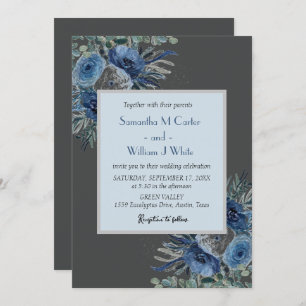 Rustic Dusty Blue Floral Eucalyptus Watercolor Invitation