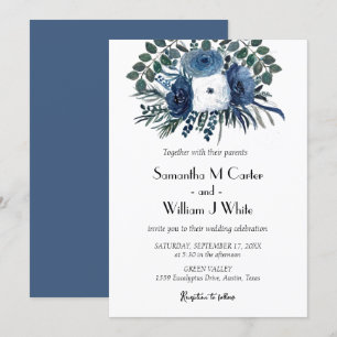 Rustic Dusty Blue Floral Eucalyptus Watercolor Invitation