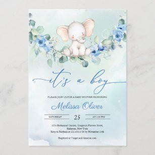 Rustic Dusty Blue Floral It's A Boy Baby Shower Invitation