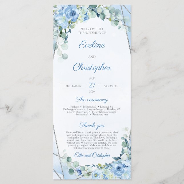 Rustic Dusty Blue Floral Silver Geometric Programme (Front)