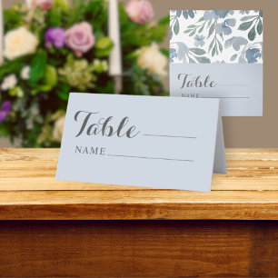 Rustic Dusty Blue & Floral Wedding Seating Place Card