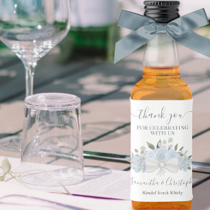 Rustic Dusty Blue Floral Wedding Thank You Mini Liquor Bottle Label