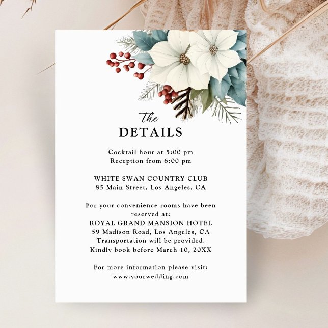 Rustic Dusty Blue Floral Winter Wedding Details  Enclosure Card (Creator Uploaded)