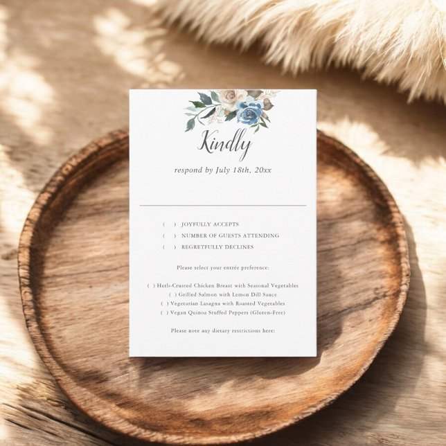 Rustic Dusty Blue Flowers Script Wedding RSVP (Creator Uploaded)