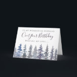 Rustic Dusty Blue Forest Husband Birthday  Card<br><div class="desc">watercolor dusty blue trees happy birthday card. Customisable</div>