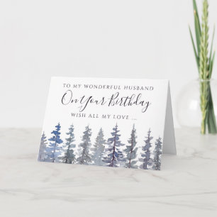 Rustic Dusty Blue Forest Husband Birthday Card