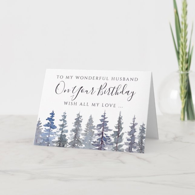 Rustic Dusty Blue Forest Husband Birthday  Card (Front)