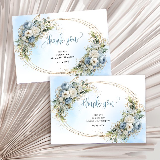 Rustic Dusty Blue Gold Wedding thank you card (Rustic Dusty Blue Gold Wedding thank you card)