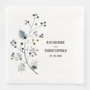 Rustic Dusty Blue Holly Stem Leaf & Berries Napkin