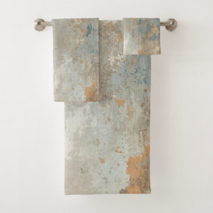Rustic Dusty Blue Light Brown Abstract Farmhouse Bath Towel Set