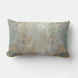 Rustic Dusty Blue Light Brown Abstract Farmhouse Lumbar Cushion