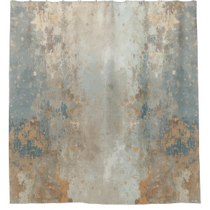 Rustic Dusty Blue Light Brown Abstract Farmhouse Shower Curtain