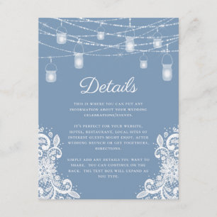 Rustic Dusty Blue Lights Wedding Details Enclosure Card