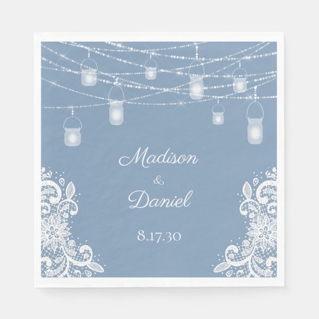 Rustic Dusty Blue Lights Wedding Napkins (Front)