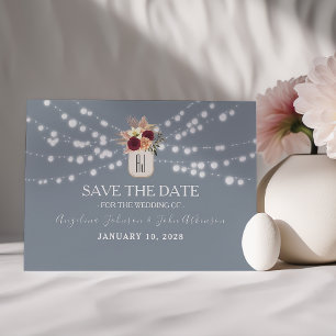Rustic Dusty Blue Mason Jar Save the Date