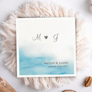 Rustic Dusty Blue Monogramm Beach Wedding  Napkin
