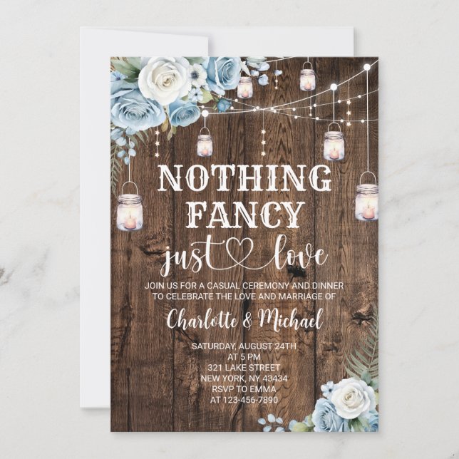 Rustic Dusty Blue Nothing Fancy Just Love Wedding Invitation (Front)