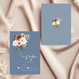 Rustic Dusty Blue Peach Floral Wedding RSVP