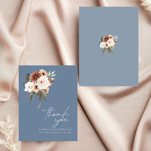 Rustic Dusty Blue Peach Floral Wedding Thank You