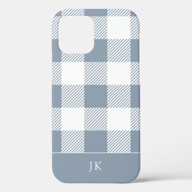 Rustic Dusty Blue Plaid Pattern Monogram Case-Mate iPhone Case (Back)