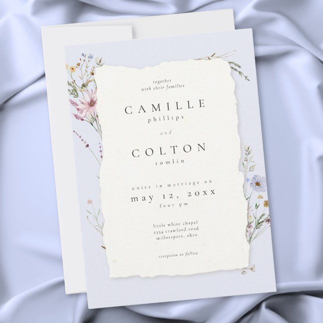 Rustic Dusty Blue Romantic Wildflower Wedding Invitation (Rustic Blush Pink Romantic Wildflower Wedding Invitation)
