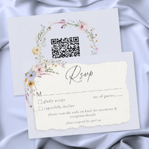 Rustic Dusty Blue Romantic Wildflower Wedding QR RSVP Card