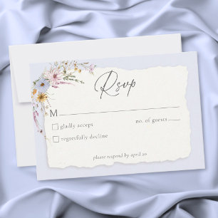 Rustic Dusty Blue Romantic Wildflower Wedding RSVP Card