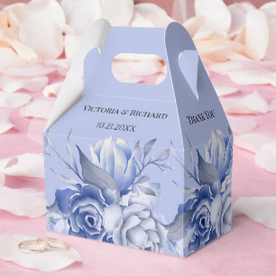 rustic dusty blue roses and other flowers favour box