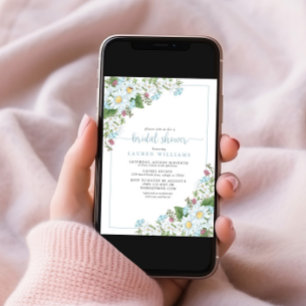 Rustic Dusty Blue Script Wildflower Bridal Shower Invitation