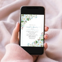 Rustic Dusty Blue Script Wildflower Couples Shower