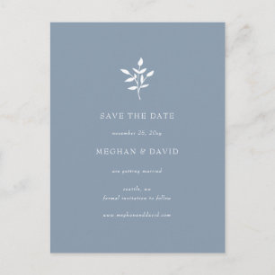 Rustic Dusty Blue Simple Botanical Save The Date Announcement Postcard