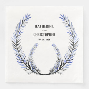 Rustic Dusty Blue Spruce Tree Stem Wreath Crest Napkin