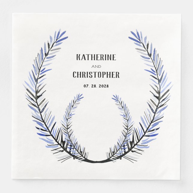 Rustic Dusty Blue Spruce Tree Stem Wreath Crest Napkin (Front)