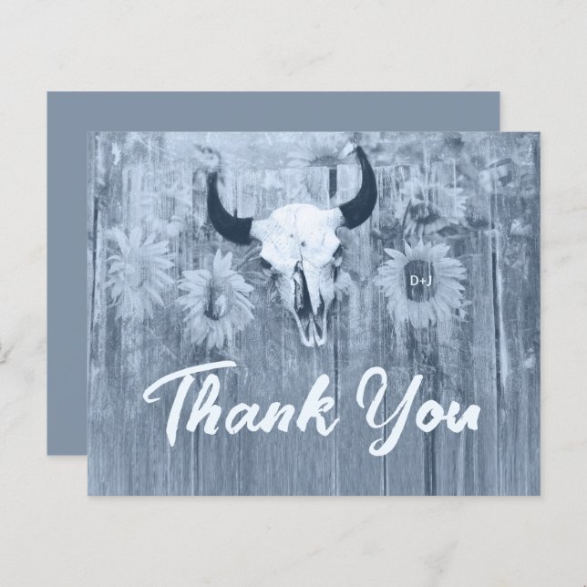 Rustic Dusty Blue Sunflowers Bull Skull Budget (Front/Back)