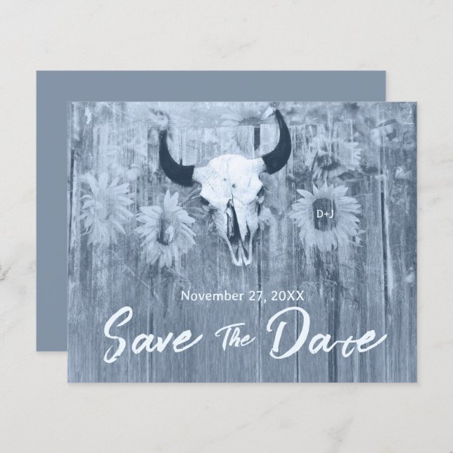 Rustic Dusty Blue Sunflowers Bull Skull Budget (Front/Back)