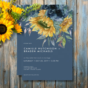 Rustic Dusty Blue Sunflowers Wedding Invitation