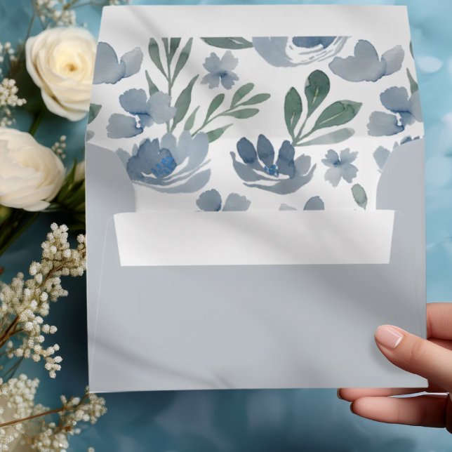 Rustic Dusty Blue Watercolor Floral Wedding  Envelope (Creator Uploaded)