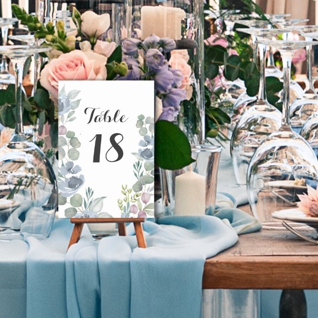 Rustic Dusty Blue  Watercolor Floral Wedding  Table Number (Creator Uploaded)
