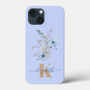 rustic dusty Blue watercolor flower bouquet iPhone 13 Mini Case