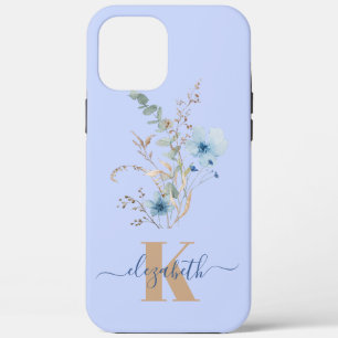 rustic dusty Blue watercolor flower bouquet iPhone 12 Pro Max Case