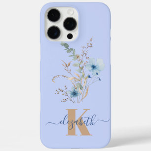 rustic dusty Blue watercolor flower bouquet iPhone 16 Pro Max Case