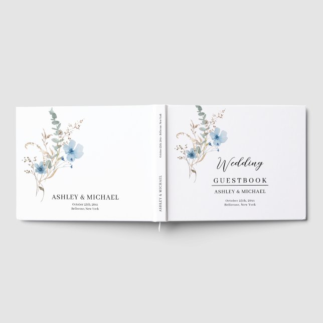 rustic dusty Blue watercolor flower bouquet Guest Book (Full)