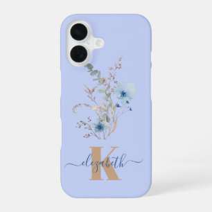 rustic dusty Blue watercolor flower bouquet iPhone 16 Case