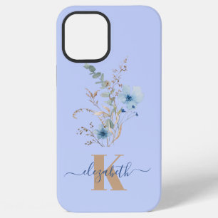 rustic dusty Blue watercolor flower bouquet iPhone 12 Pro Max Case