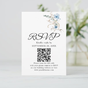 rustic dusty Blue watercolor flower bouquet RSVP Card