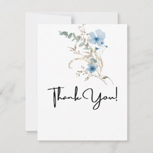 rustic dusty Blue watercolor flower bouquet Thank You Card